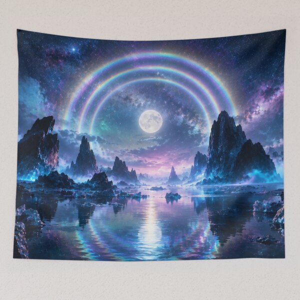 Item preview, Triple Rainbow Halo Above Moonlit Cosmic Lake designed and sold by monkeybusiness.pt.