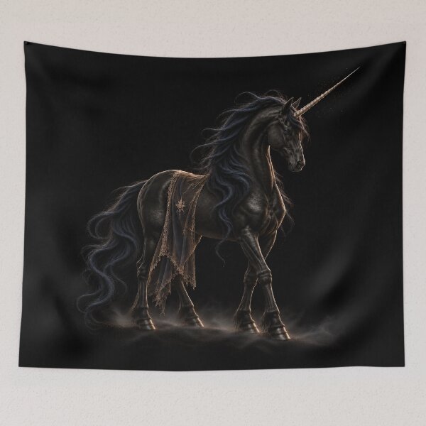 Aperçu de l'œuvre Licorne gothique | Licorne noire Art fantastique médiéval sombre créée et vendue par Briarmoire.