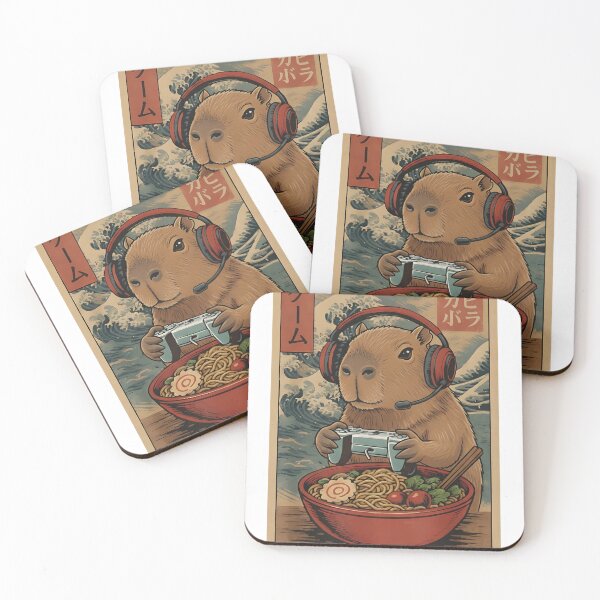 Item preview, Cute Gamer Capybara Eating Ramen designed and sold by Kyrakita-art.