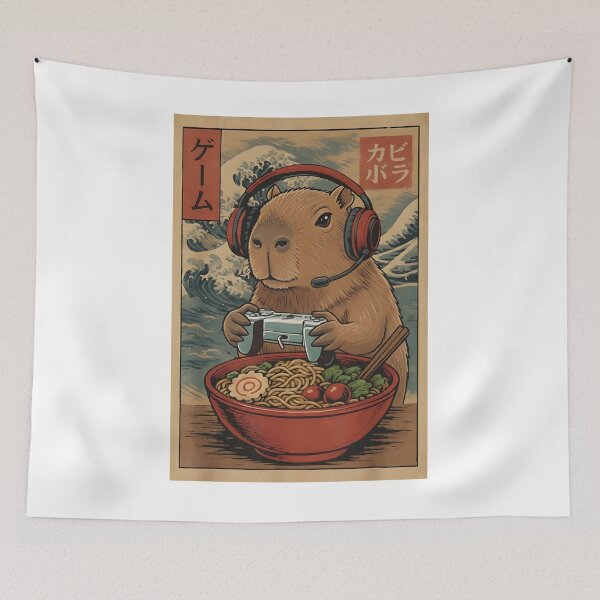 Item preview, Cute Gamer Capybara Eating Ramen designed and sold by Kyrakita-art.