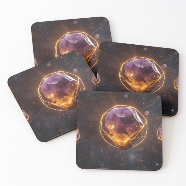 Item preview, Floating Amethyst Crystals In Golden Geometric Cages designed and sold by monkeybusiness.pt.