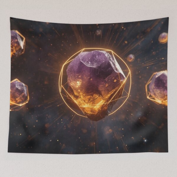 Item preview, Floating Amethyst Crystals In Golden Geometric Cages designed and sold by monkeybusiness.pt.