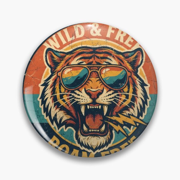 Item preview, Retro 70s Tiger Head with Sunglasses – Vintage Sunset Badge Graphic designed and sold by Flowing Colurs.