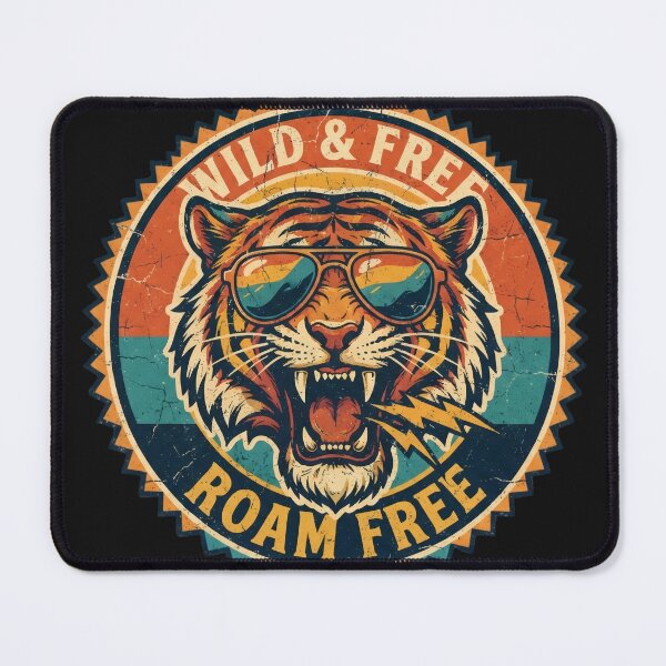 Item preview, Retro 70s Tiger Head with Sunglasses – Vintage Sunset Badge Graphic designed and sold by Flowing Colurs.