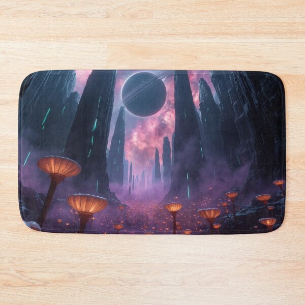 Item preview, Ringed Planet Above Glowing Alien Canyon Flora designed and sold by monkeybusiness.pt.