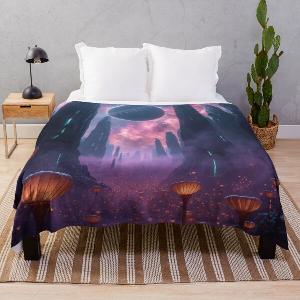 Item preview, Ringed Planet Above Glowing Alien Canyon Flora designed and sold by monkeybusiness.pt.