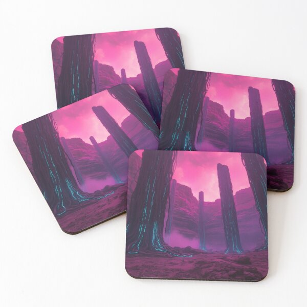 Item preview, Glowing Cyan Veined Pillars In Crimson Alien Canyon designed and sold by monkeybusiness.pt.