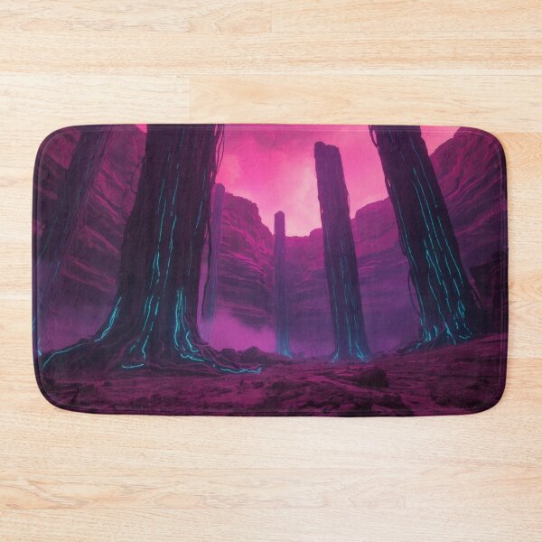 Item preview, Glowing Cyan Veined Pillars In Crimson Alien Canyon designed and sold by monkeybusiness.pt.