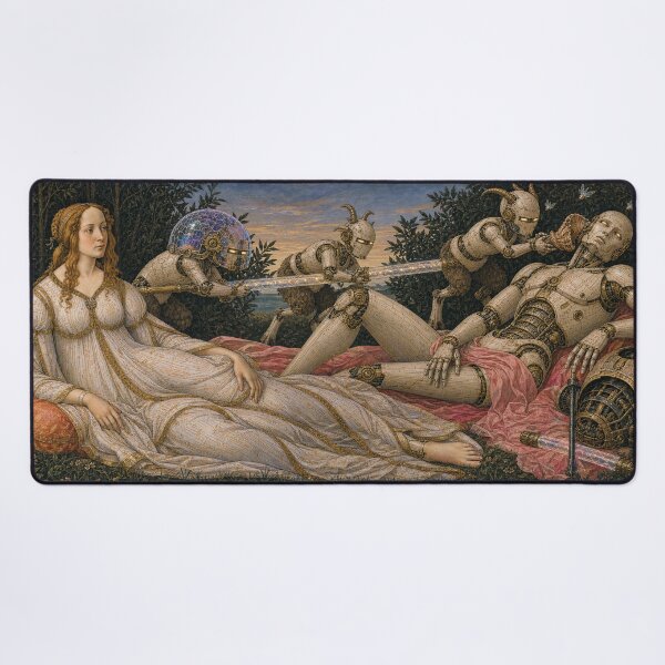 Item preview, Venus and Mars AI Love Story Cyber Renaissance Art Print designed and sold by DMarquiseArt.