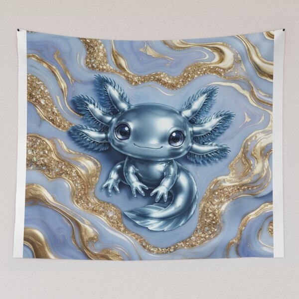 Item preview, Blue axolotl on golden marbling designed and sold by Axokris.