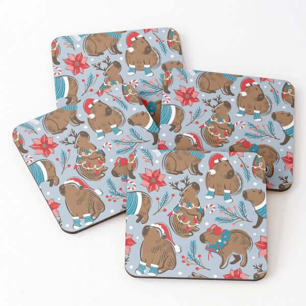 Item preview, Capy Merry Christmas - blue cute happy capybaras festive animals designed and sold by SelmaCardoso.