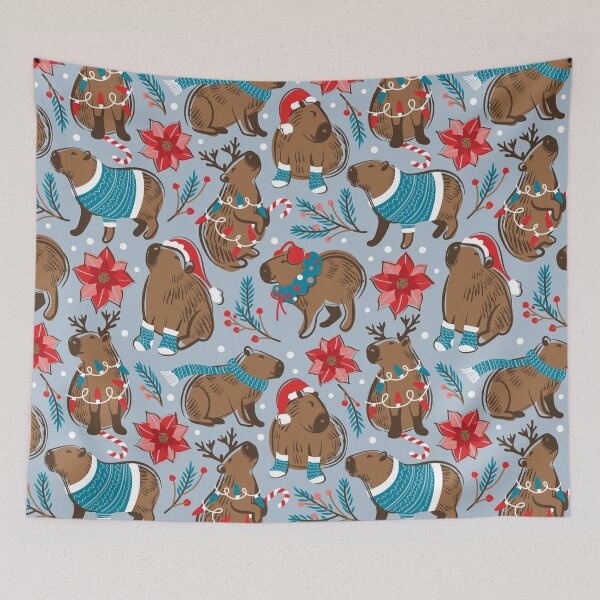 Item preview, Capy Merry Christmas - blue cute happy capybaras festive animals designed and sold by SelmaCardoso.