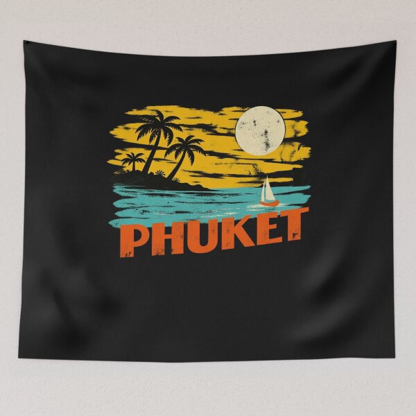 Item preview, Phuket Thailand Vintage Palm Trees Beach Summer Vacation Art designed and sold by CarlaKaise.