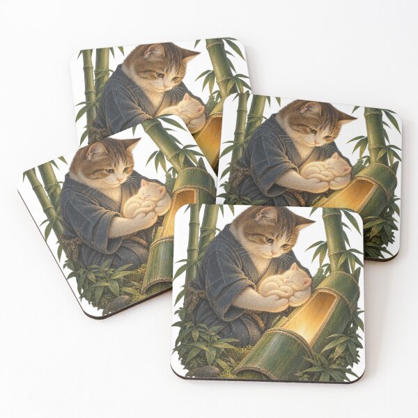 Item preview, Woodcutter Cat Finds Sleeping Bamboo Kitten designed and sold by Ocelot-T.