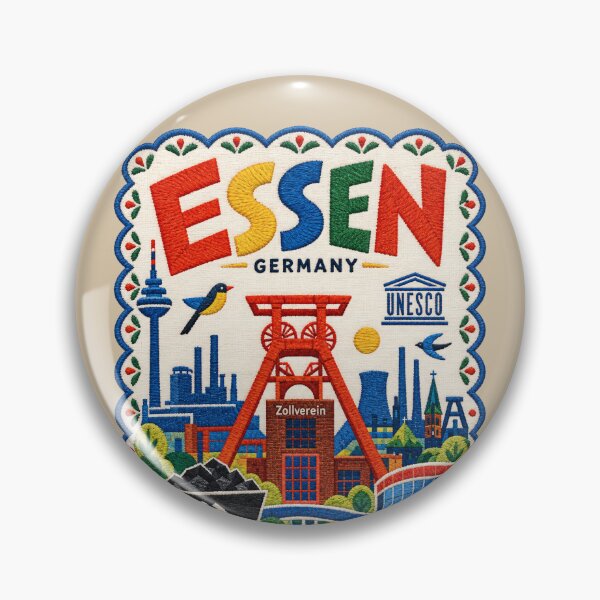Artikelvorschau, Essen, Deutschland – Reiseillustration – Gestickte Volkskunst – Gestickter Industrie-Erbe-Druck entworfen und verkauft von Witsprings.