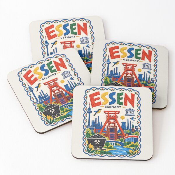 Item preview, Ilustración de viaje de Essen, Alemania. Arte popular bordado. Impresión de patrimonio industrial cosida. designed and sold by Witsprings.