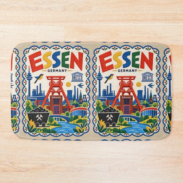 Item preview, Essen Germany Travel Illustration Embroidered Folk Art Stitched Industrial Heritage Print designed and sold by Witsprings.