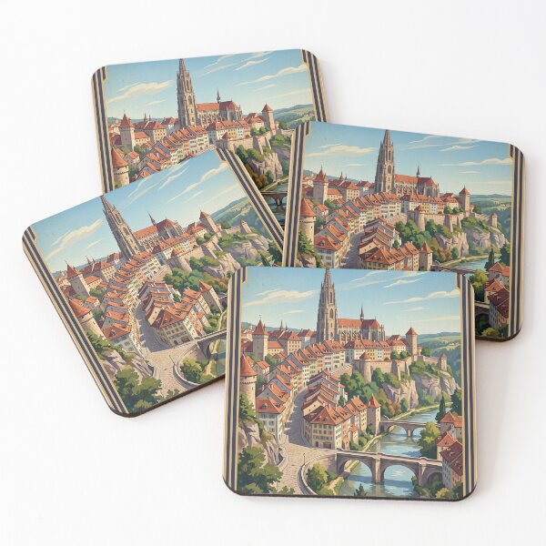Item preview, Fribourg Switzerland Vintage Travel – Old Town Saint Nicholas Cathedral Zaehringen Bridges designed and sold by Bomax121.