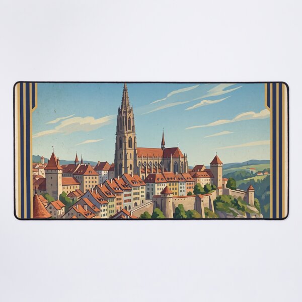 Item preview, Fribourg Switzerland Vintage Travel – Old Town Saint Nicholas Cathedral Zaehringen Bridges designed and sold by Bomax121.
