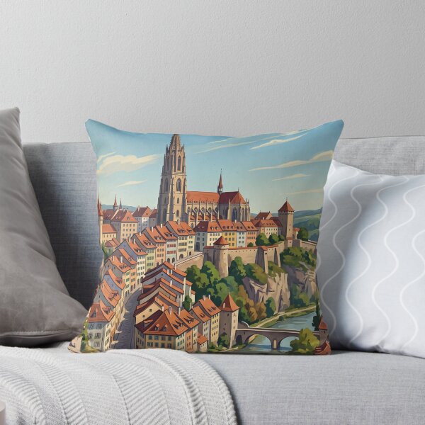 Item preview, Fribourg Switzerland Vintage Travel – Old Town Saint Nicholas Cathedral Zaehringen Bridges designed and sold by Bomax121.