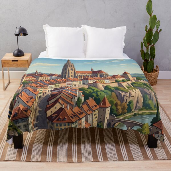 Item preview, Fribourg Switzerland Vintage Travel – Old Town Saint Nicholas Cathedral Zaehringen Bridges designed and sold by Bomax121.