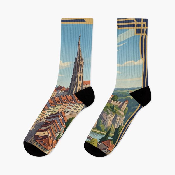 Item preview, Fribourg Switzerland Vintage Travel – Old Town Saint Nicholas Cathedral Zaehringen Bridges designed and sold by Bomax121.