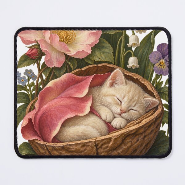 Item preview, Cream Kitten in Walnut Cradle designed and sold by Ocelot-T.