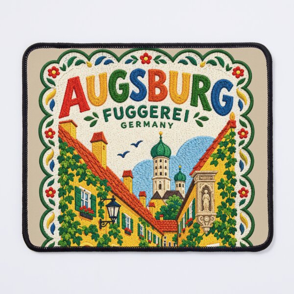 Item preview, Augsburg Germany Travel Art Illustration Embroidered Folk Art Stitched Fuggerei Print designed and sold by Witsprings.