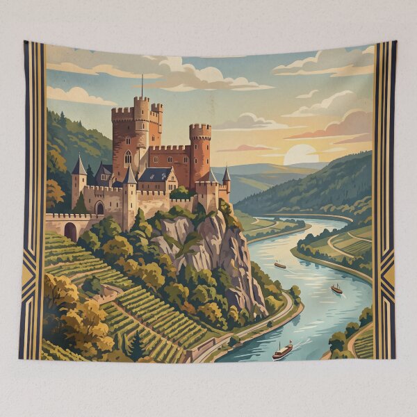 Artikelvorschau, Burg Rheinstein, Deutschland, Vintage-Reise – Rheinschlucht, Burg, Weinberge, Romantischer Rhein entworfen und verkauft von Bomax121.