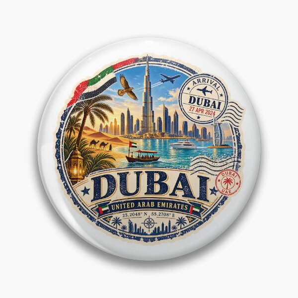 Item preview, Dubai Passport Stamp Vintage Skyline and Desert designed and sold by fritz-10signer.