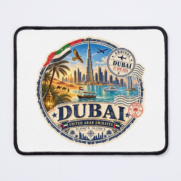 Item preview, Dubai Passport Stamp Vintage Skyline and Desert designed and sold by fritz-10signer.