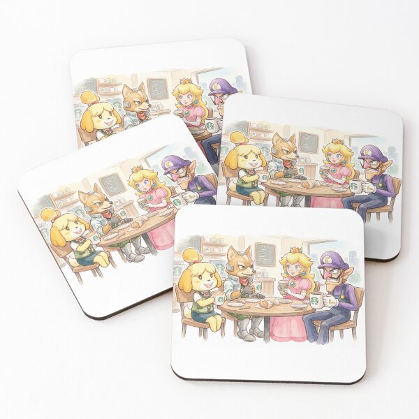 Item preview, ''Isabelle from (Animal Crossing), Fox McCloud, Princess Peach, Waluigi having coffee at starbucks. designed and sold by gorillazone_co.