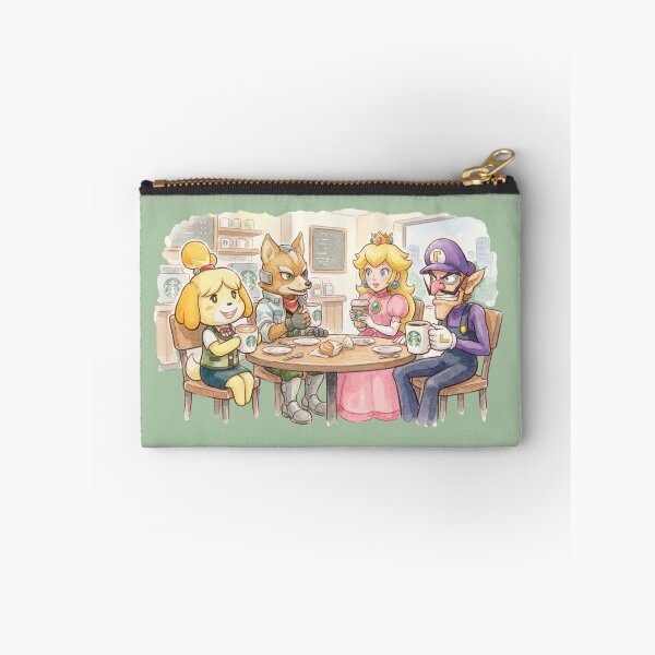 Item preview, ''Isabelle from (Animal Crossing), Fox McCloud, Princess Peach, Waluigi having coffee at starbucks. designed and sold by gorillazone_co.