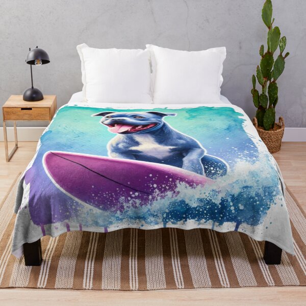 Item preview, Cool Happy Blue Staffy Surfing Colorful Watercolor Portrait designed and sold by MaedK.