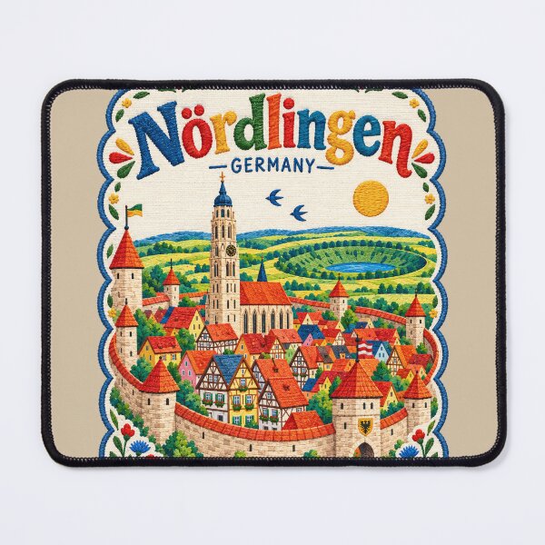 Item preview, Nördlingen Germany Embroidered Travel Art Stitched Folk Illustration designed and sold by Witsprings.