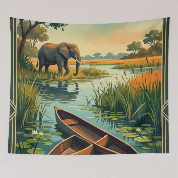 Item preview, Okavango Delta Botswana Vintage Travel – Mokoro Boat Elephants Papyrus Channels designed and sold by Bomax121.