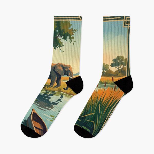Item preview, Okavango Delta Botswana Vintage Travel – Mokoro Boat Elephants Papyrus Channels designed and sold by Bomax121.