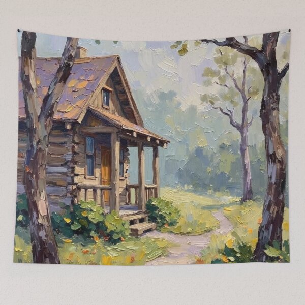 Item preview, Misty Morning Cabin - Oil Painting designed and sold by nhk999.