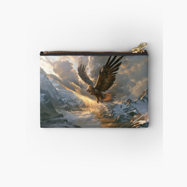 Artikelvorschau, Ein prächtiger Donneradler, der kraftvoll über einem weiten Gebirgstal kreist. Fantasy- und Mythologiewesen entworfen und verkauft von CDC40.