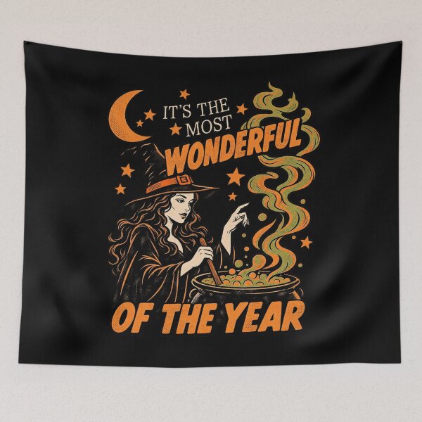 Item preview, Most Wonderful Of The Year Retro Halloween Witch Cauldron Art designed and sold by SEINENGAPPI12.