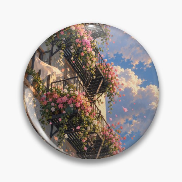 Item preview, Flower Covered Fire Escape Under a Dreamy Summer Sky designed and sold by H-Tsvetkova.