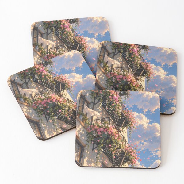 Item preview, Flower Covered Fire Escape Under a Dreamy Summer Sky designed and sold by H-Tsvetkova.