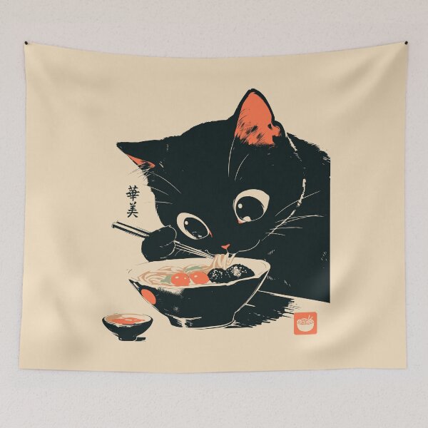Item preview, Hungry Black Cat Ramen Bowl Vintage designed and sold by mustbewhy.