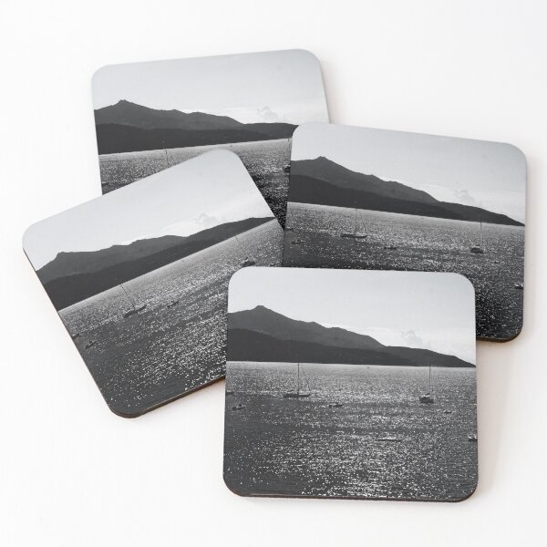 Item preview, Elba Dreamscape – Black and White Seascape with Sailboats designed and sold by Pjotre7.
