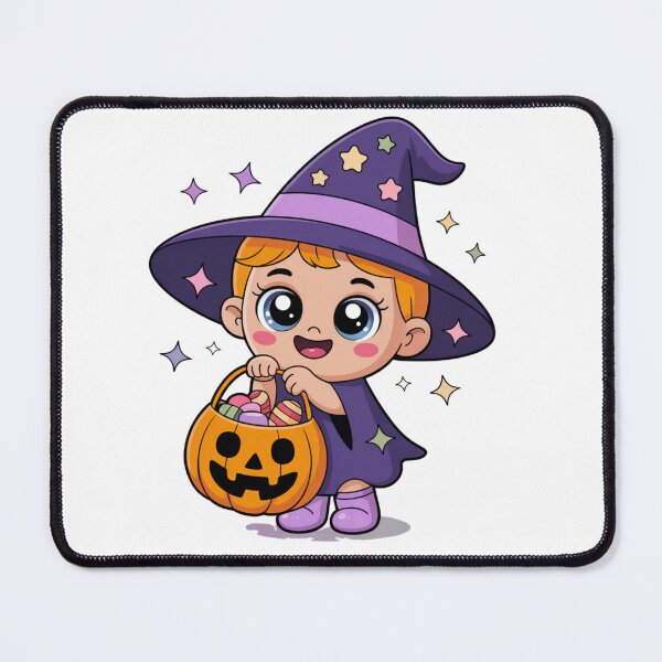 Item preview, Cute Chibi Witch Girl with Pumpkin Candy Bucket Kawaii Halloween designed and sold by wellie-chic.