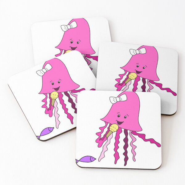 Aperçu de l'œuvre Cartoon Jellyfish Musician Singing with Microphone créée et vendue par BEINMYHOUSE.