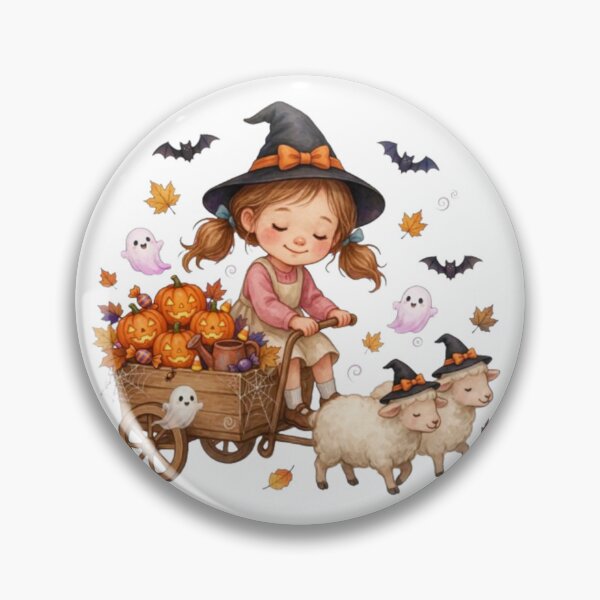 Item preview, Cute Witch Girl with Lambs Sticker, Spooky Halloween Pumpkin Wagon Gift designed and sold by HoMya.