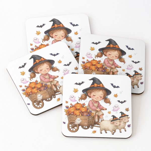 Item preview, Cute Witch Girl with Lambs Sticker, Spooky Halloween Pumpkin Wagon Gift designed and sold by HoMya.