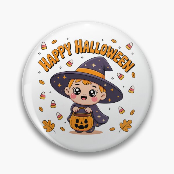 Item preview, Cute Chibi Witch Kid Happy Halloween Pumpkin Candy Bucket designed and sold by wellie-chic.