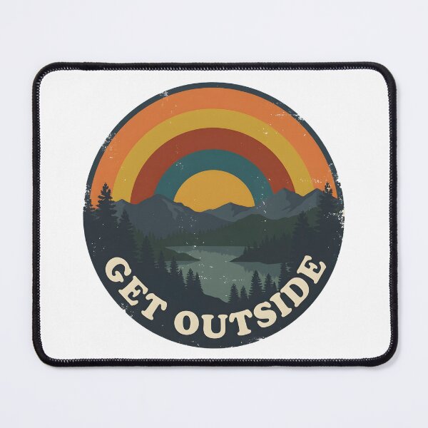 Item preview, Get Outside Retro 70s Sunset Mountain Lake Badge designed and sold by Witt Art.